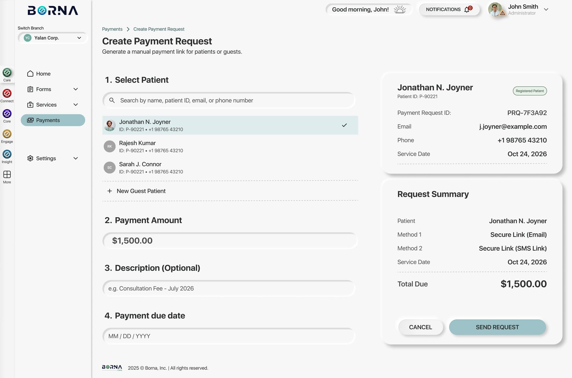 Admin: creating a payment request in four steps