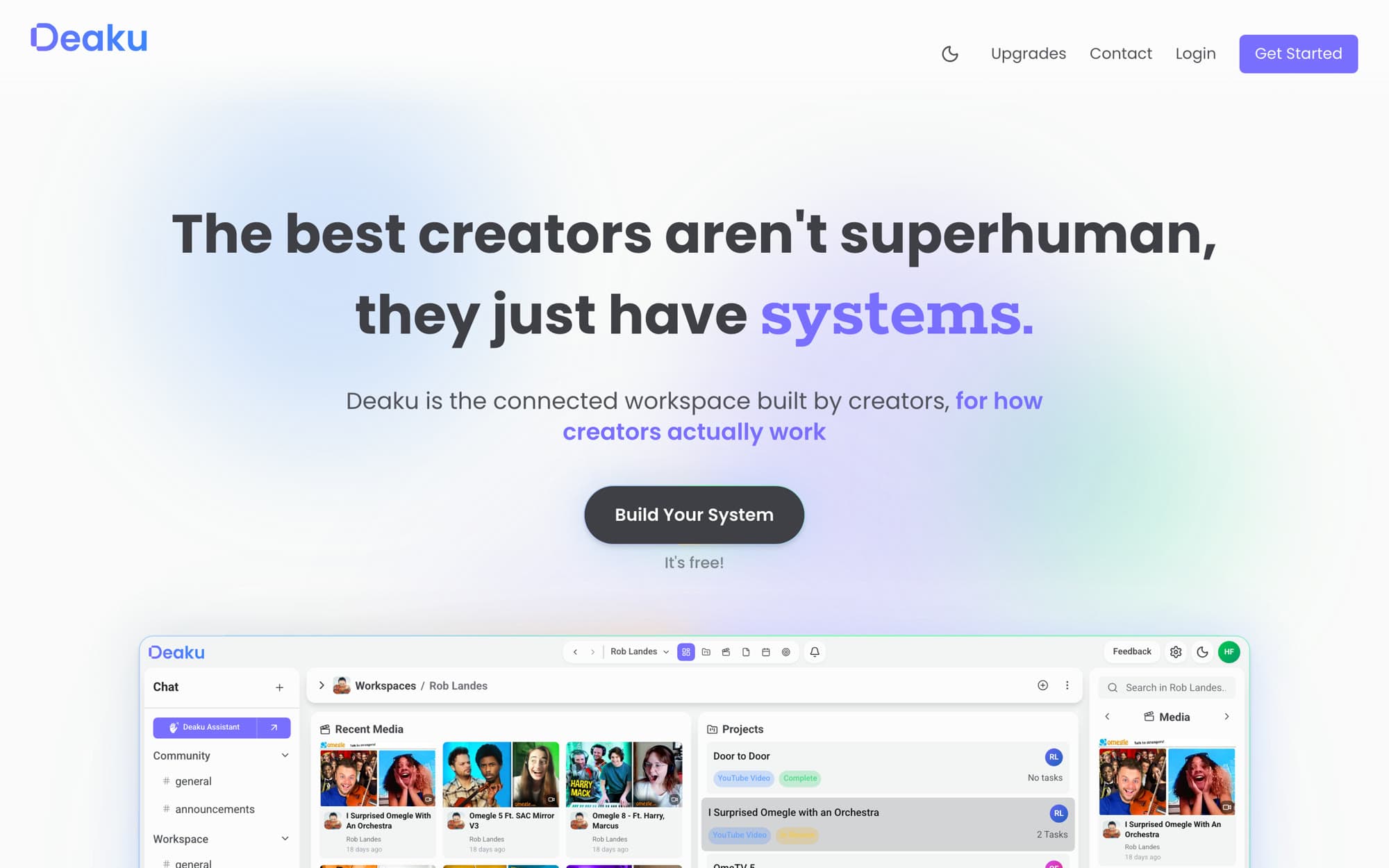 The old Deaku hero: “The best creators aren’t superhuman, they just have systems”, over a busy product collage